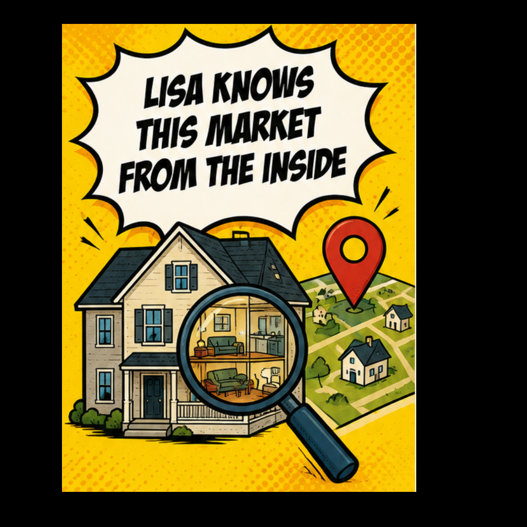 Illustration reading "Lisa knows this market from the inside," with a house, a magnifying glass over its interior, and a map pin.