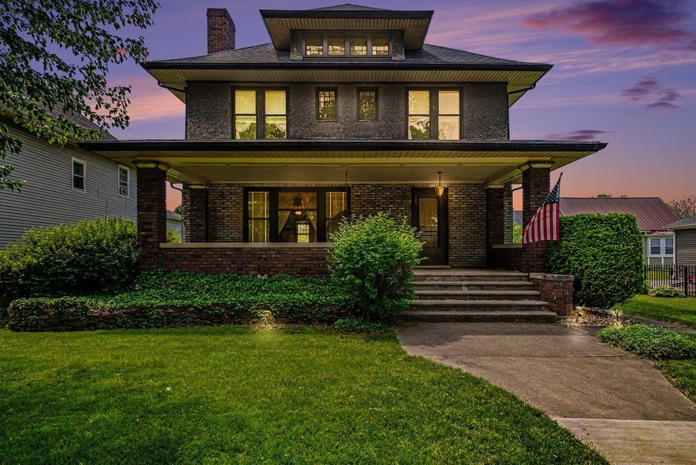 Exterior of 117 N 6th Street, Goshen at dusk