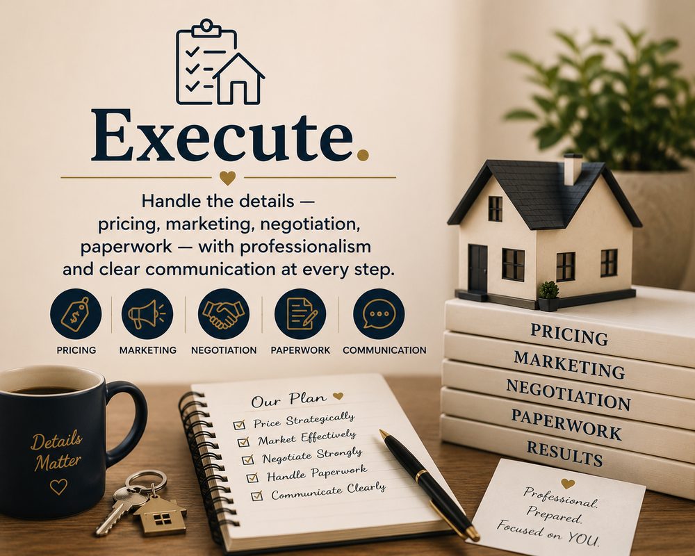 Execute — handling pricing, marketing, negotiation, and paperwork with clear communication